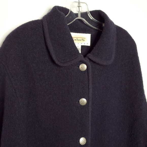 Talbots Boiled Wool Coat PS Small Petite Navy Blue Barn Chore Car - Picture 2 of 6